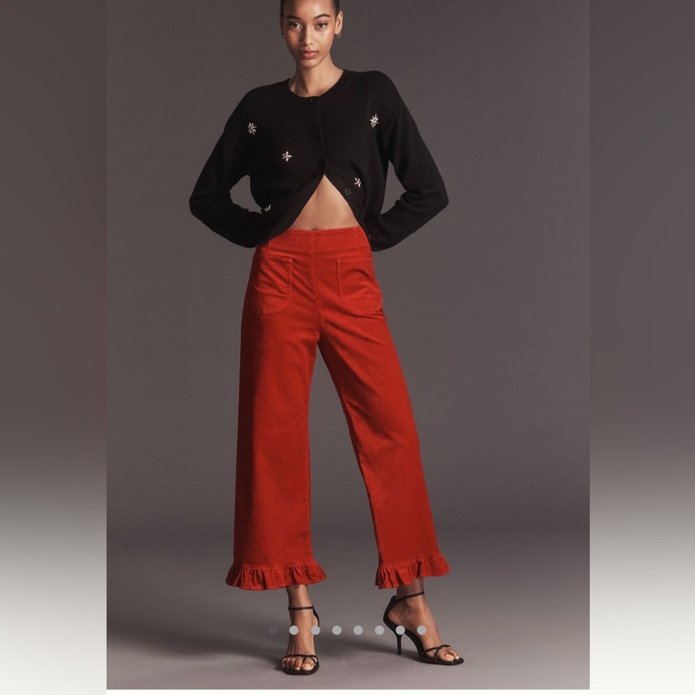 The Colette Crop Velvet Ruffle Hem Pants-Maeve Size 29